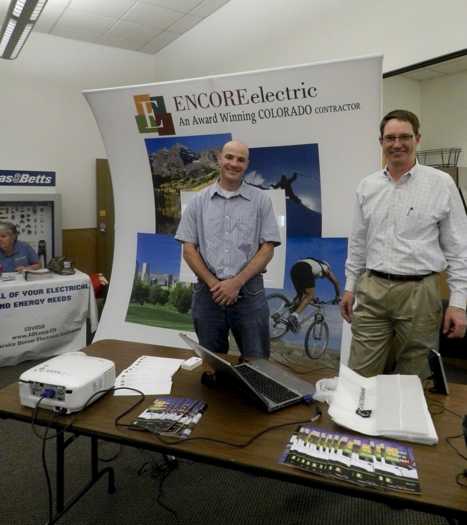 A photo from the 2013 Energy Industry Job Fair (Pictured: Nick Lombardi and David Scott from Encore Electric, Inc.)